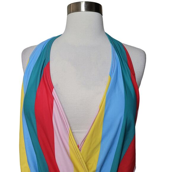 Shein Multicolor Lowcut One Piece Stripe Knot Swimsuit Adjustable Size 16 - Picture 3 of 8